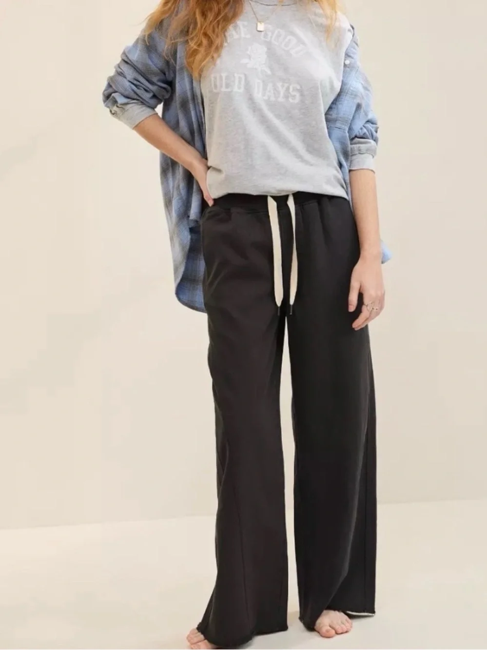 Aerie soft landing trousers in smoked grey, size small LONG length